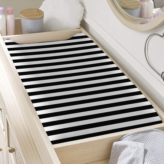 Black And White Striped Pattern Print Changing Pad Cover