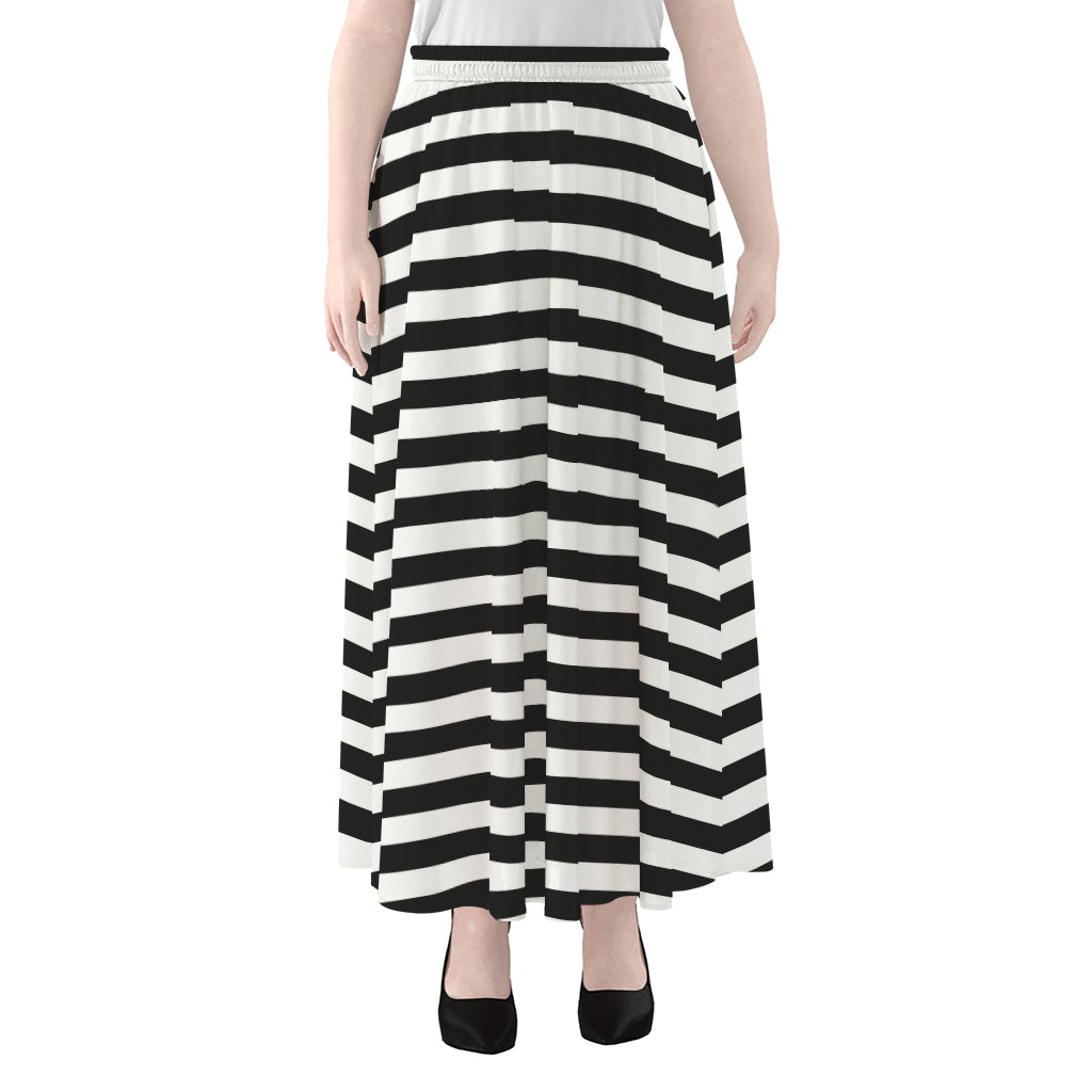 Black And White Striped Pattern Print Chiffon Maxi Skirt