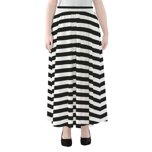 Black And White Striped Pattern Print Chiffon Maxi Skirt