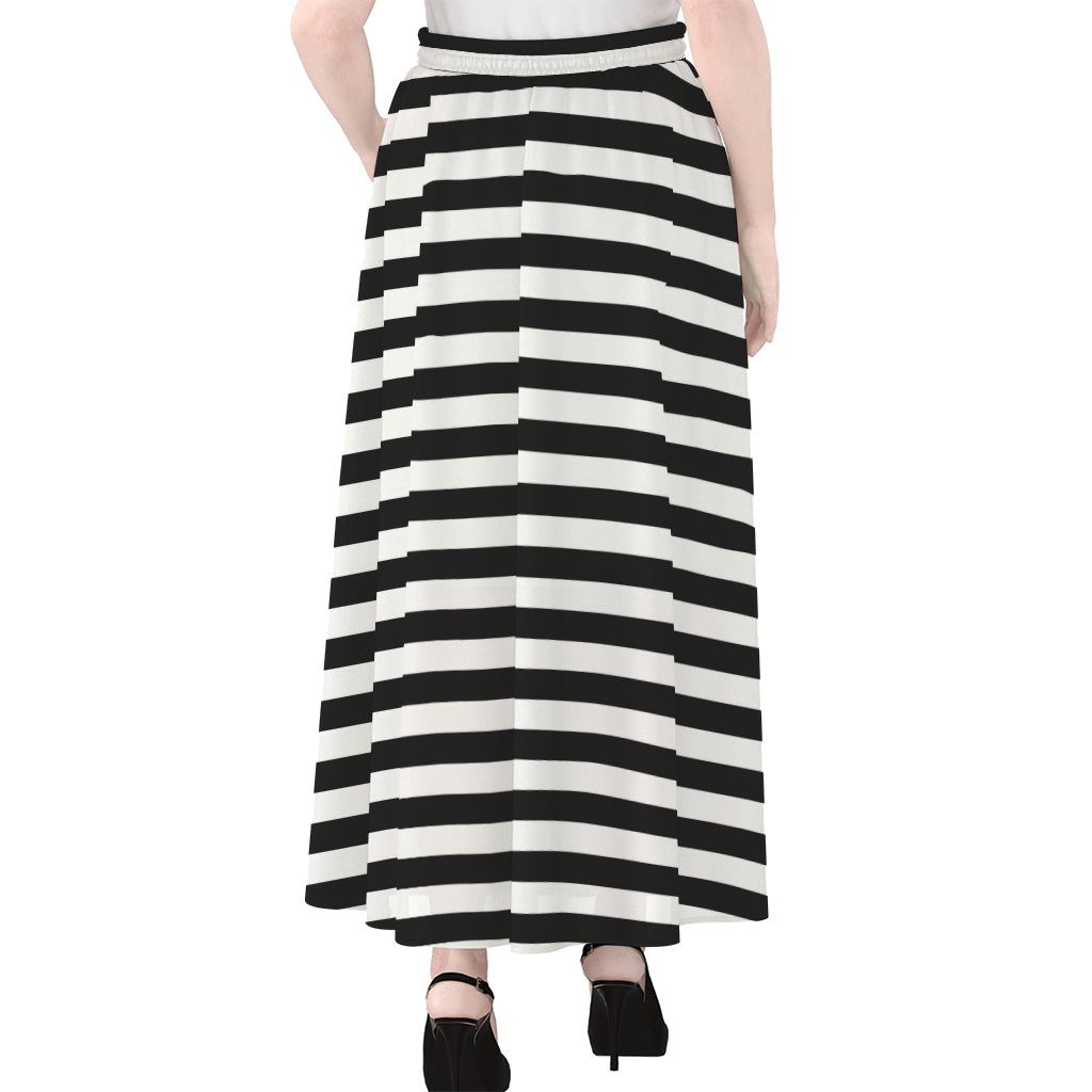 Black And White Striped Pattern Print Chiffon Maxi Skirt
