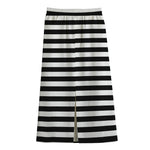 Black And White Striped Pattern Print Cotton Front Slit Maxi Skirt