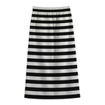 Black And White Striped Pattern Print Cotton Front Slit Maxi Skirt