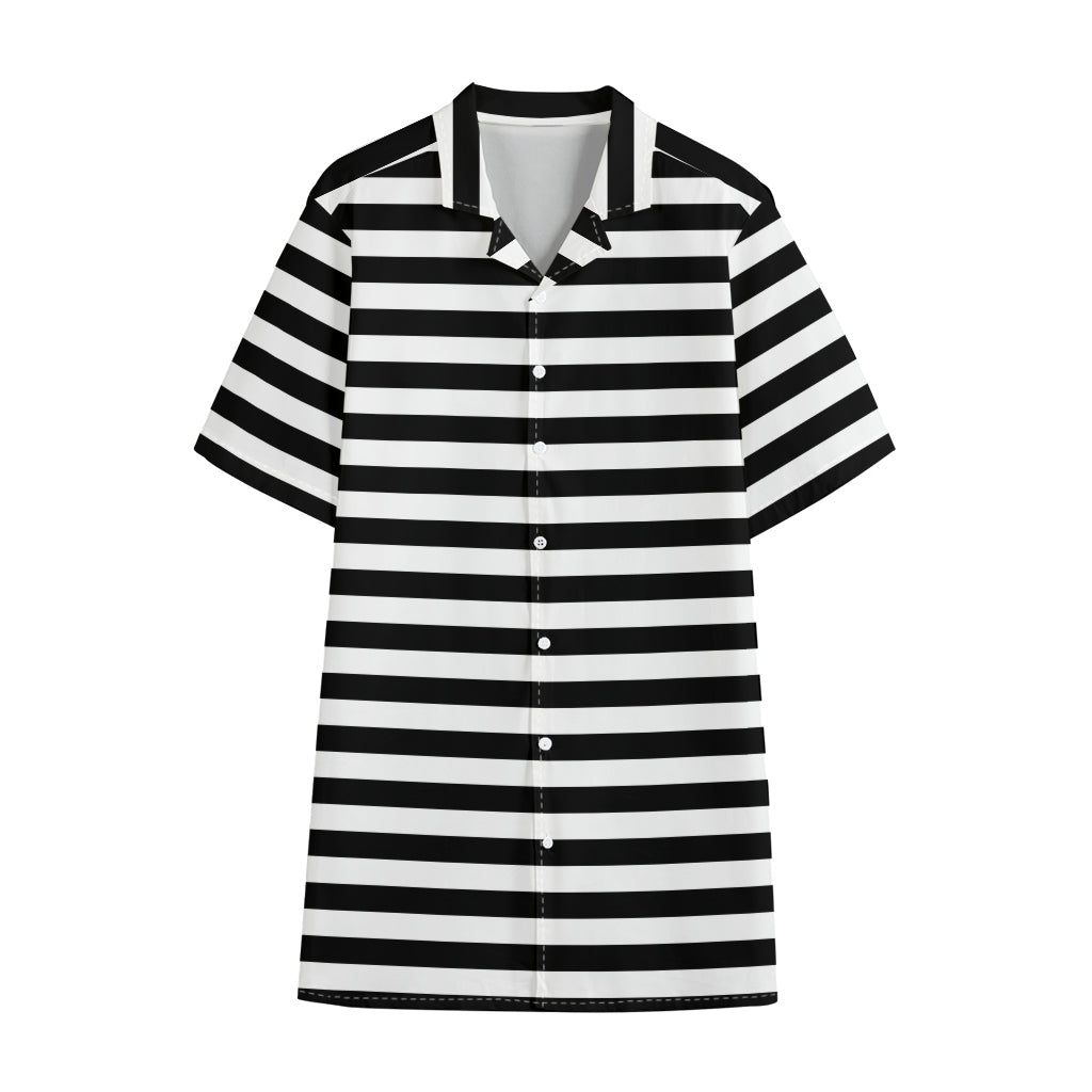 Black And White Striped Pattern Print Cotton Hawaiian Shirt