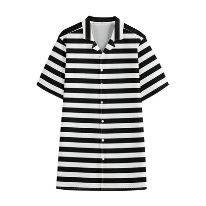 Black And White Striped Pattern Print Cotton Hawaiian Shirt