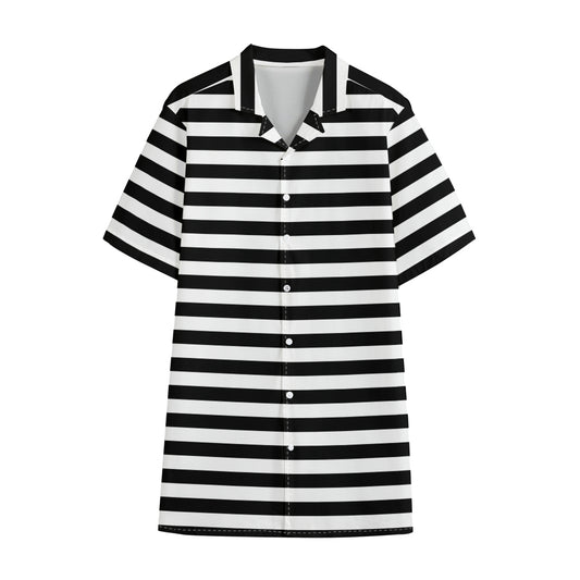 Black And White Striped Pattern Print Cotton Hawaiian Shirt