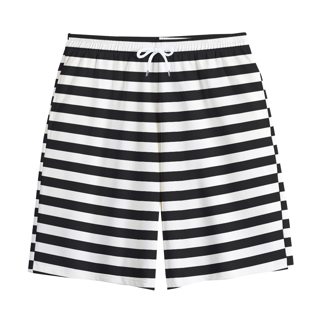 Black And White Striped Pattern Print Cotton Shorts
