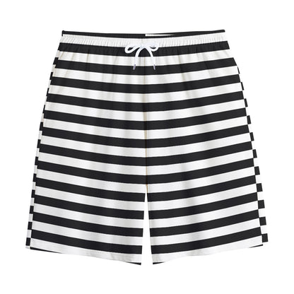 Black And White Striped Pattern Print Cotton Shorts