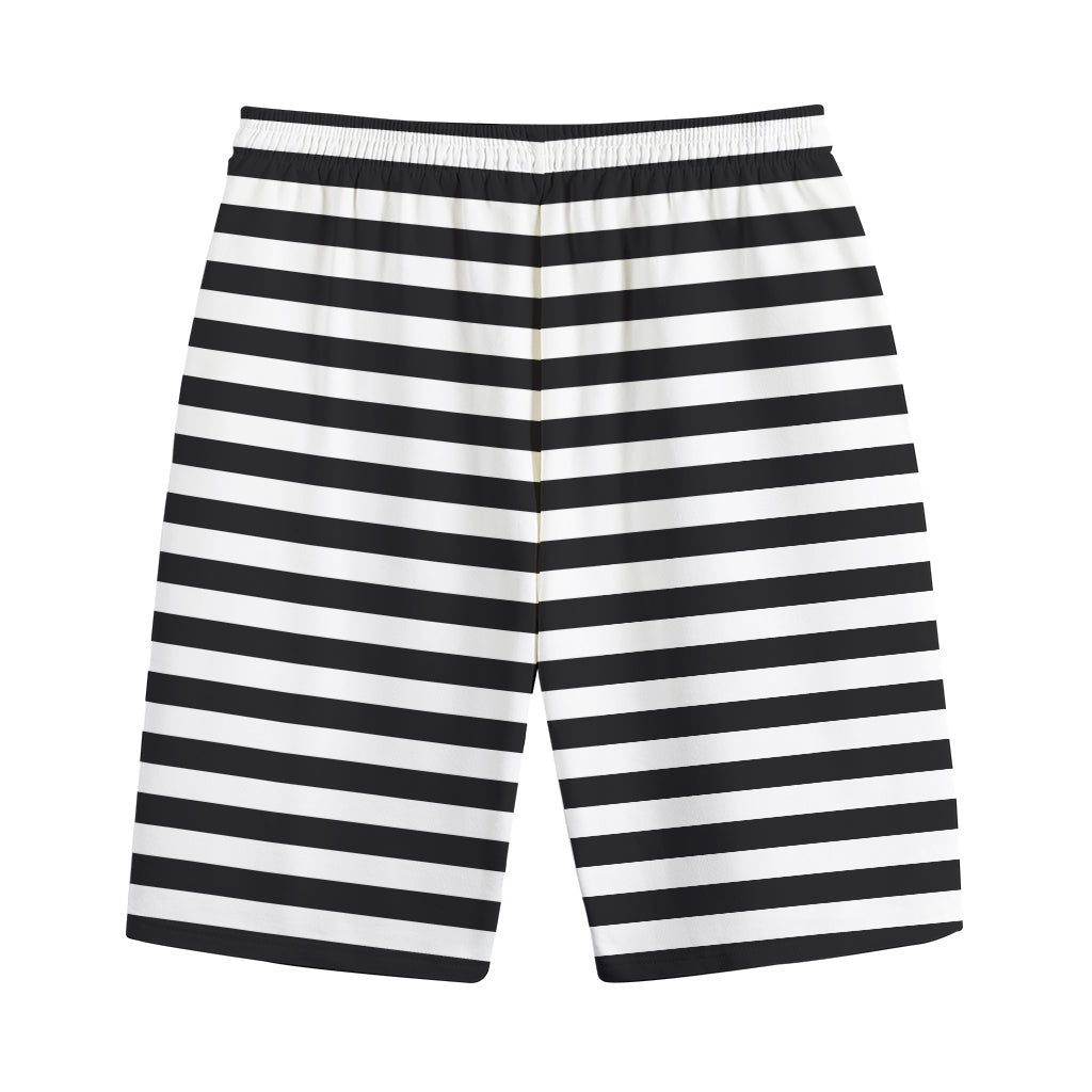 Black And White Striped Pattern Print Cotton Shorts