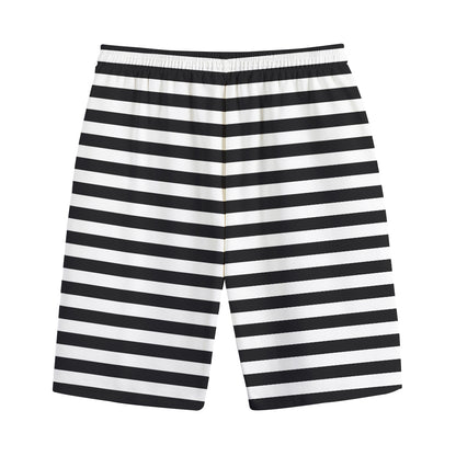 Black And White Striped Pattern Print Cotton Shorts