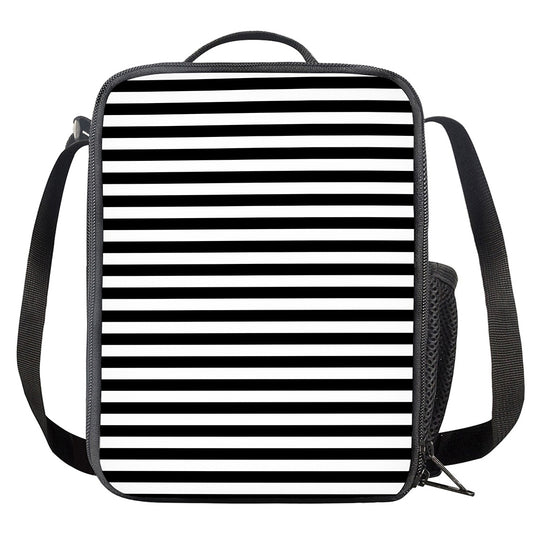 Black And White Striped Pattern Print Crossbody Lunch Bag