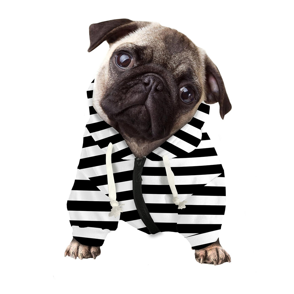 Black And White Striped Pattern Print Dog Zip Up Hoodie