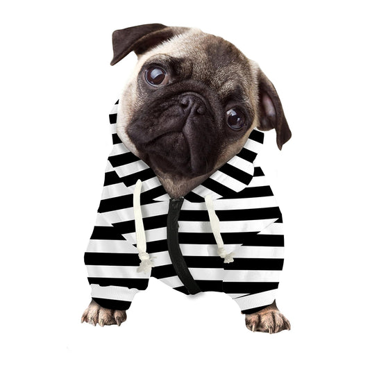 Black And White Striped Pattern Print Dog Zip Up Hoodie