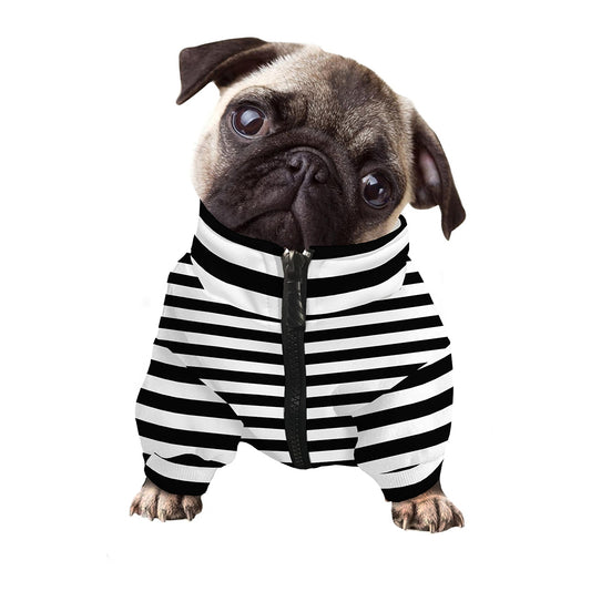 Black And White Striped Pattern Print Dog Zip Up Jacket