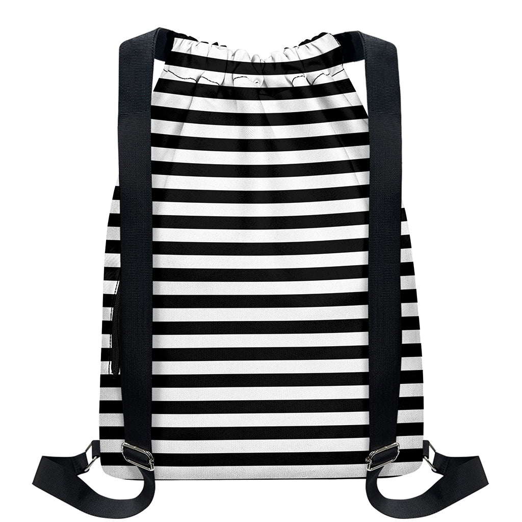 Black And White Striped Pattern Print Drawstring Backpack