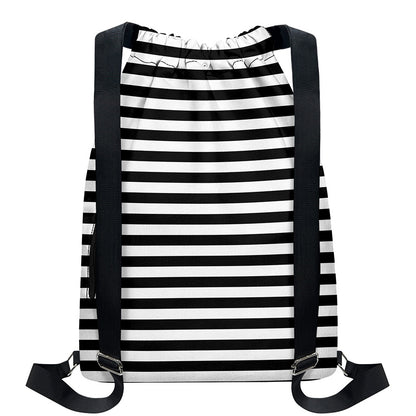 Black And White Striped Pattern Print Drawstring Backpack