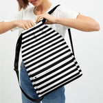 Black And White Striped Pattern Print Drawstring Backpack