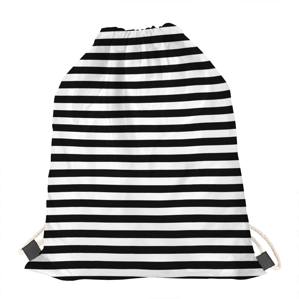 Black And White Striped Pattern Print Drawstring Bag