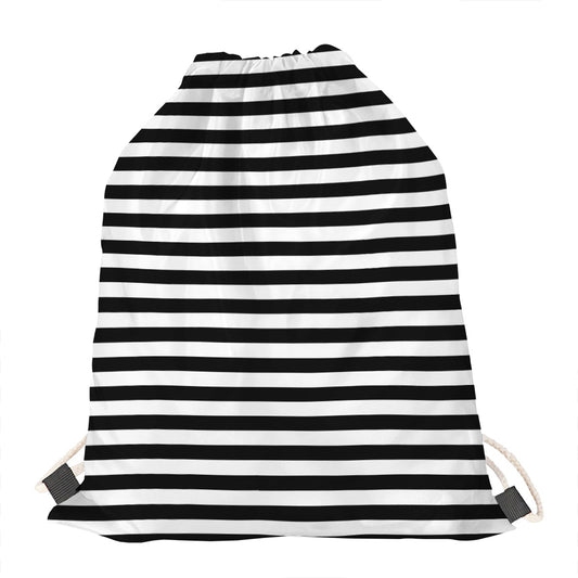 Black And White Striped Pattern Print Drawstring Bag