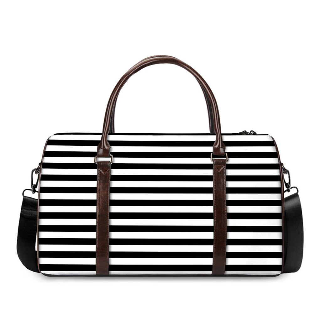 Black And White Striped Pattern Print Duffle Bag