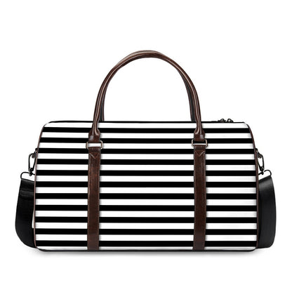 Black And White Striped Pattern Print Duffle Bag