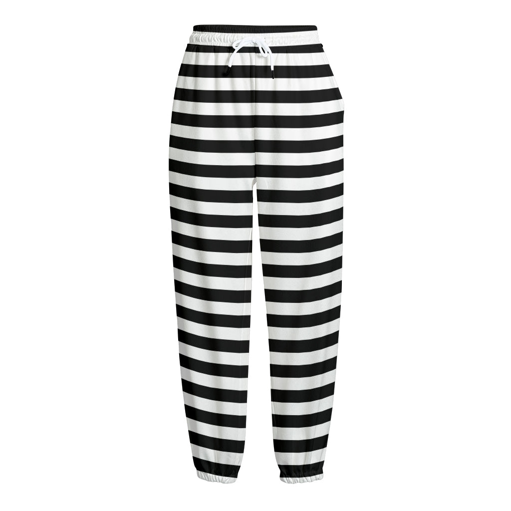 Black And White Striped Pattern Print Fleece Lined Knit Pants