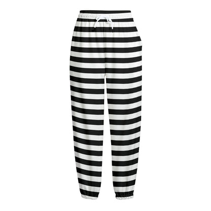 Black And White Striped Pattern Print Fleece Lined Knit Pants
