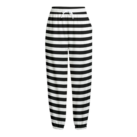Black And White Striped Pattern Print Fleece Lined Knit Pants