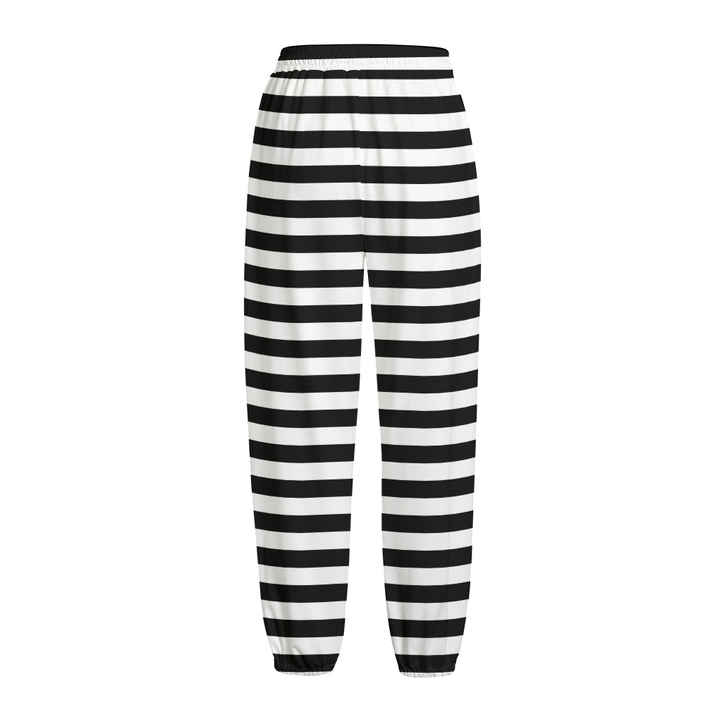 Black And White Striped Pattern Print Fleece Lined Knit Pants
