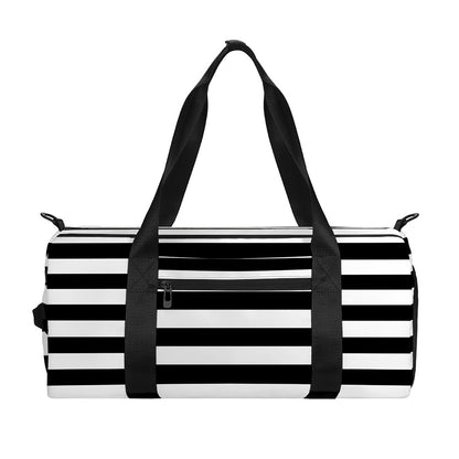 Black And White Striped Pattern Print Gym Bag