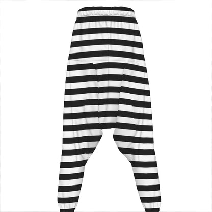 Black And White Striped Pattern Print Hammer Pants