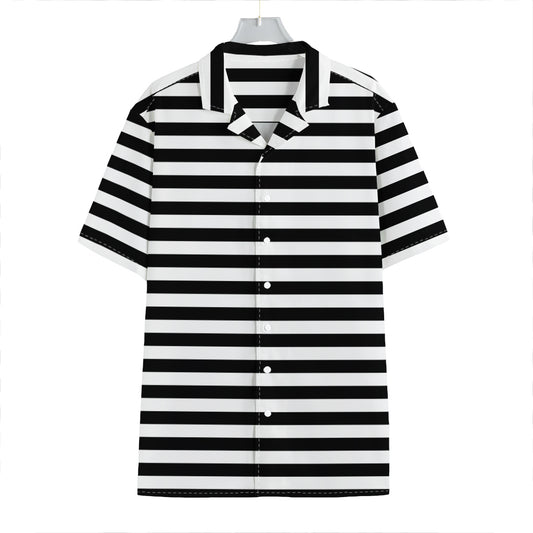 Black And White Striped Pattern Print Hawaiian Shirt