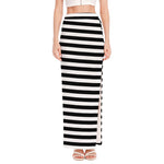 Black And White Striped Pattern Print High Slit Maxi Skirt