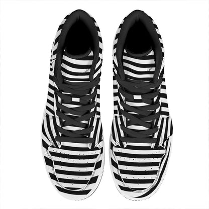 Black And White Striped Pattern Print High Top Leather Sneakers