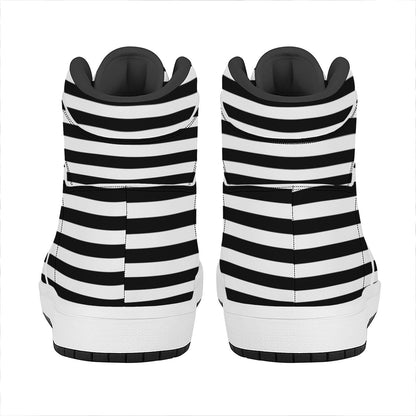 Black And White Striped Pattern Print High Top Leather Sneakers