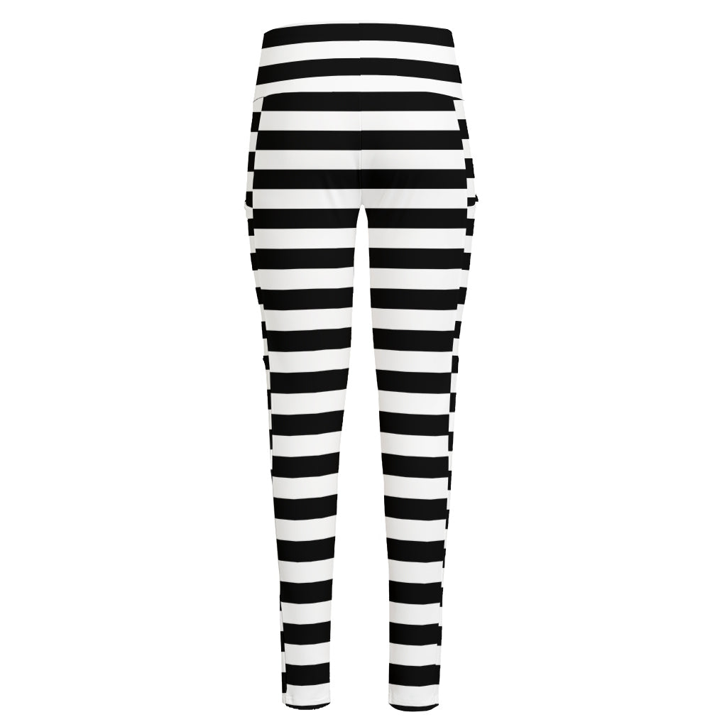 Black And White Striped Pattern Print High-Waisted Pocket Leggings