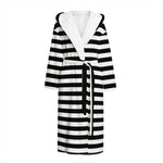 Black And White Striped Pattern Print Hooded Bathrobe