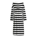 Black And White Striped Pattern Print Hooded Bathrobe