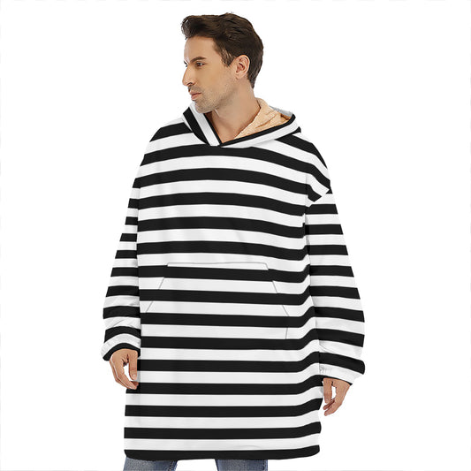 Black And White Striped Pattern Print Hoodie Blanket