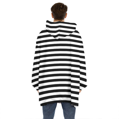 Black And White Striped Pattern Print Hoodie Blanket