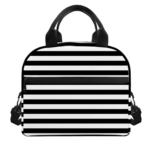 Black And White Striped Pattern Print Insulated Lunch Bag