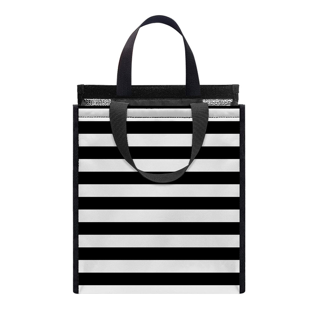 Black And White Striped Pattern Print Insulated Lunch Tote