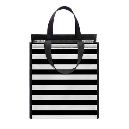 Black And White Striped Pattern Print Insulated Lunch Tote