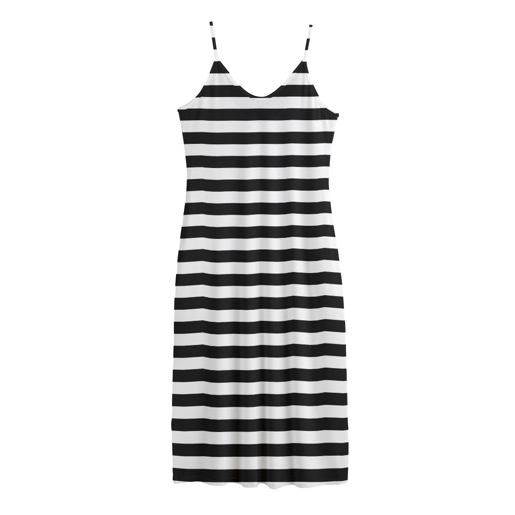 Black And White Striped Pattern Print Jersey Midi Cami Dress
