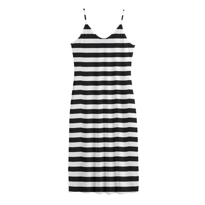 Black And White Striped Pattern Print Jersey Midi Cami Dress