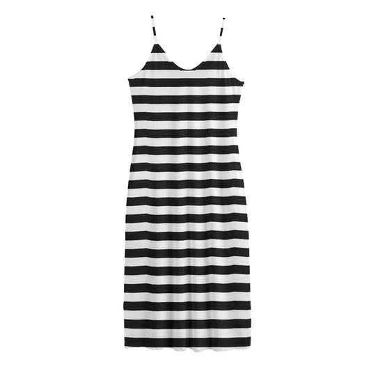 Black And White Striped Pattern Print Jersey Midi Cami Dress