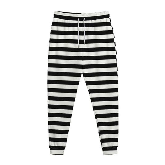 Black And White Striped Pattern Print Jogger Pants
