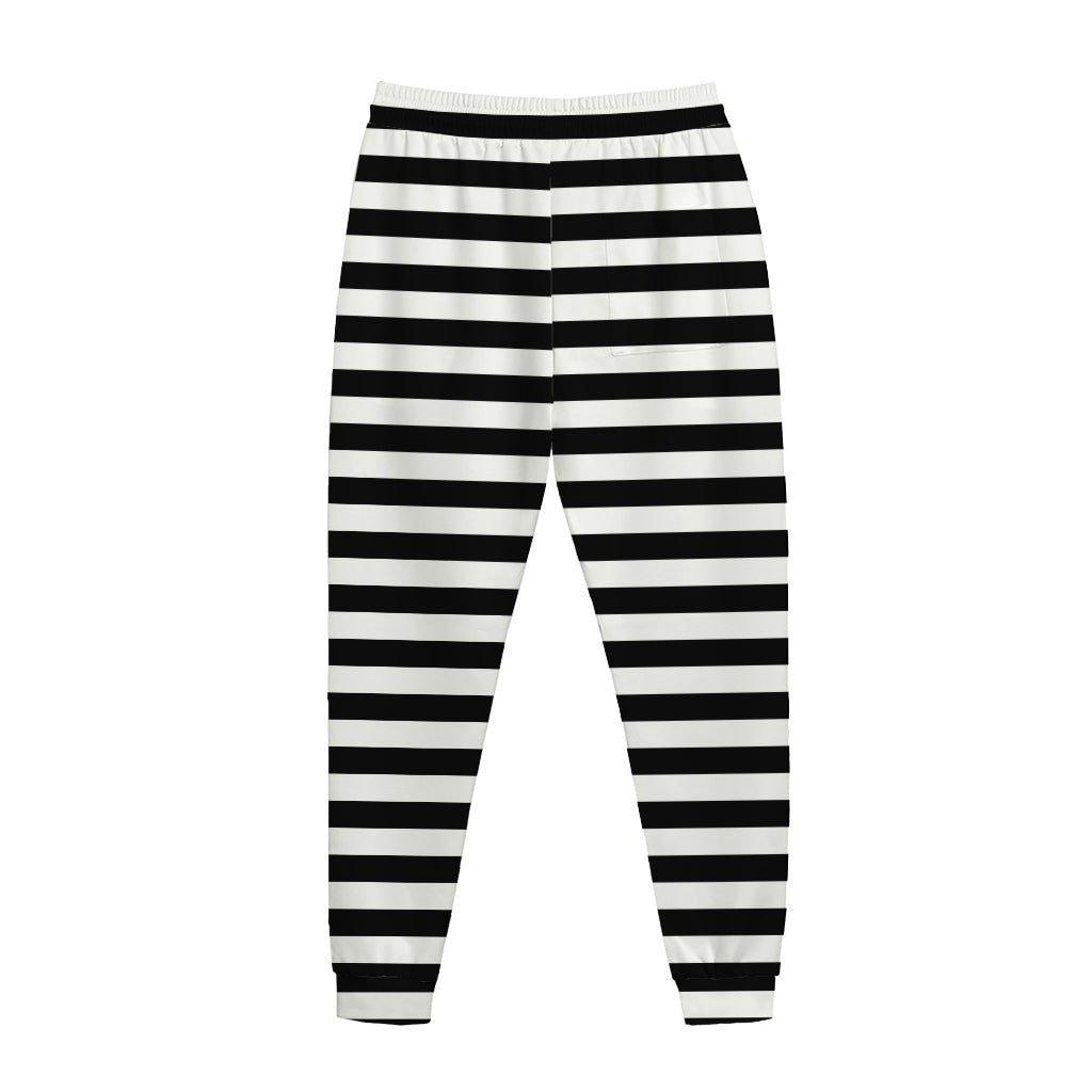 Black And White Striped Pattern Print Jogger Pants