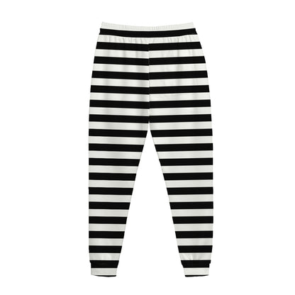 Black And White Striped Pattern Print Jogger Pants