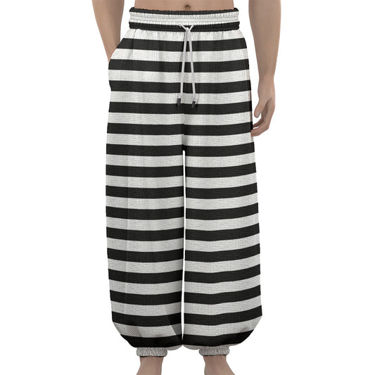 Black And White Striped Pattern Print Lantern Pants