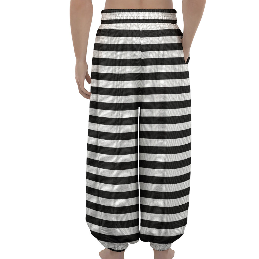 Black And White Striped Pattern Print Lantern Pants
